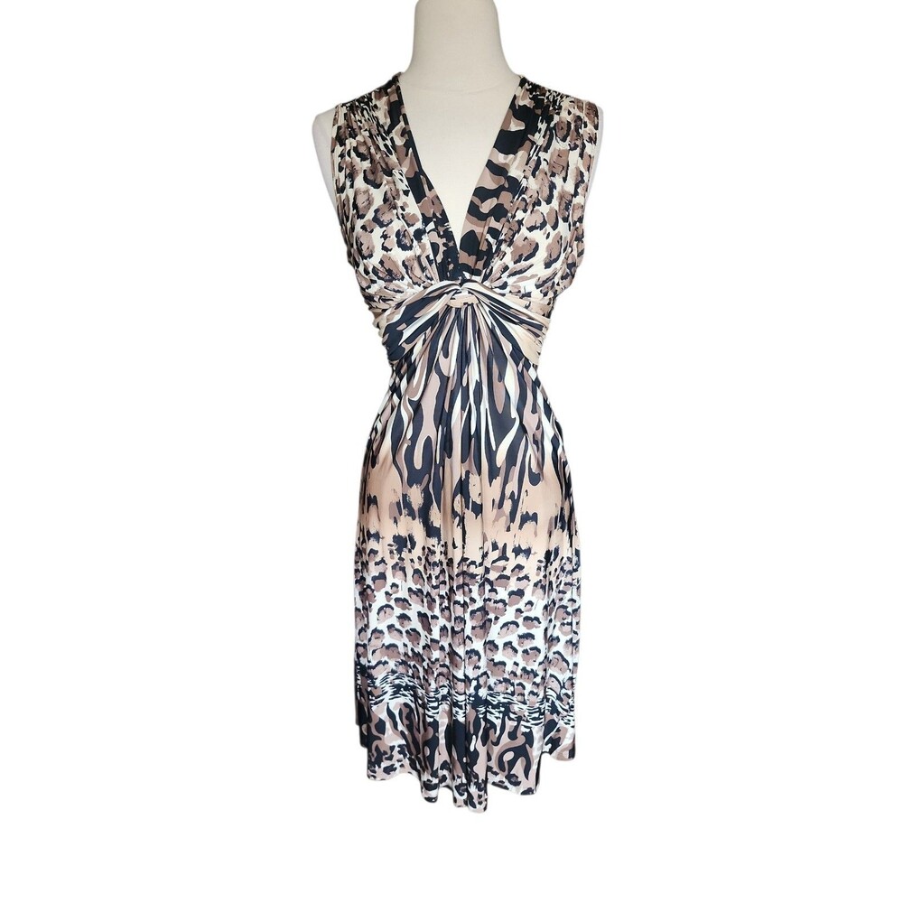Naf Naf Leopard Print Vintage Y2K Babydoll Dress Womens S Brown Mob Wife Slinky
